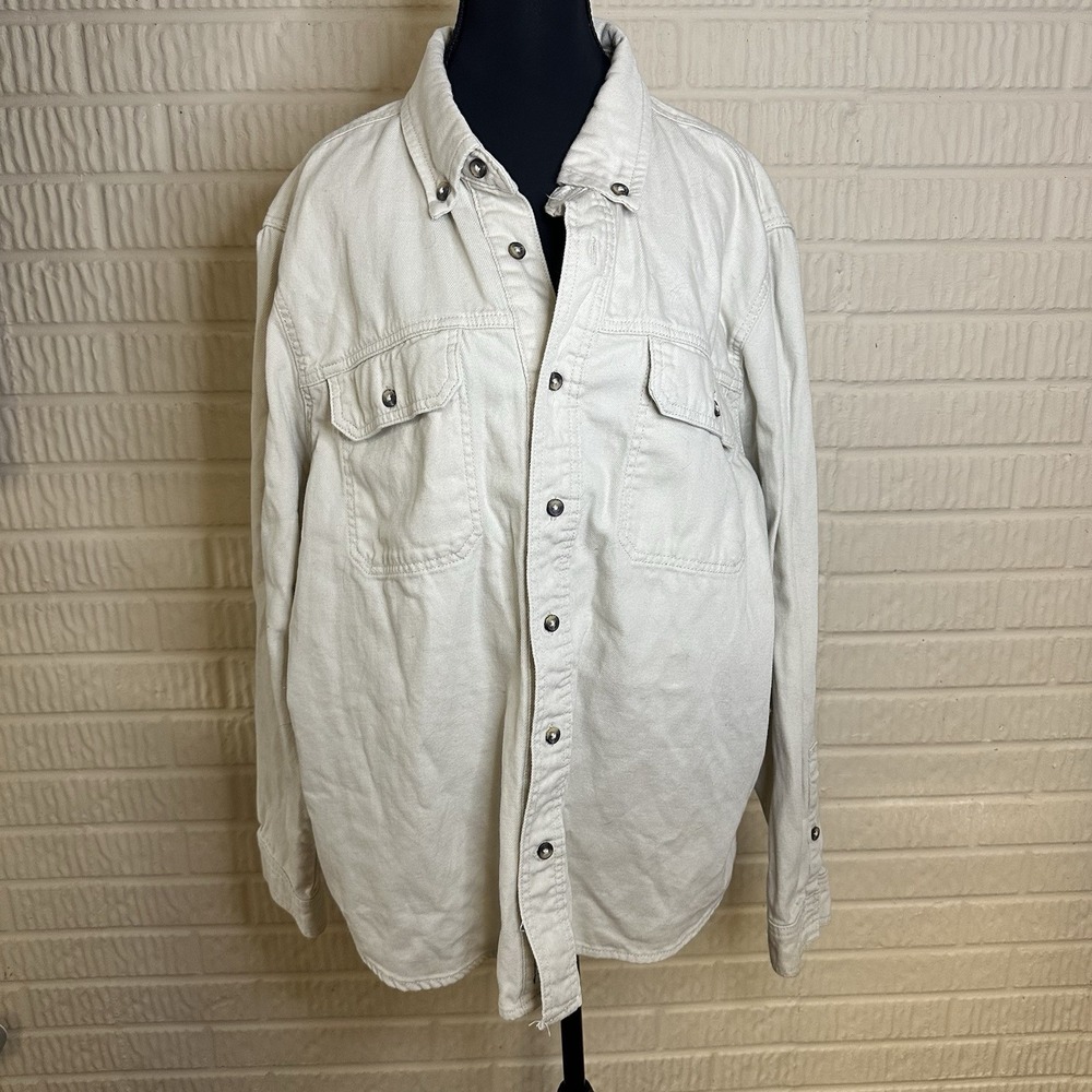 Lucky Brand Men's Lived-in Long‎ Sleeve Button Up Utility Shirt XL Beige Cotton